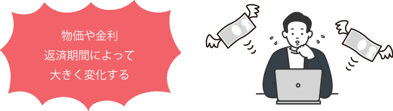 物価や金利返済期間によって大きく変化する